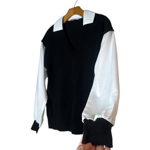 NWOT Sioni Sweater Vest Blouse Black White Size Small Classic Preppy Corporate - Picture 1 of 11